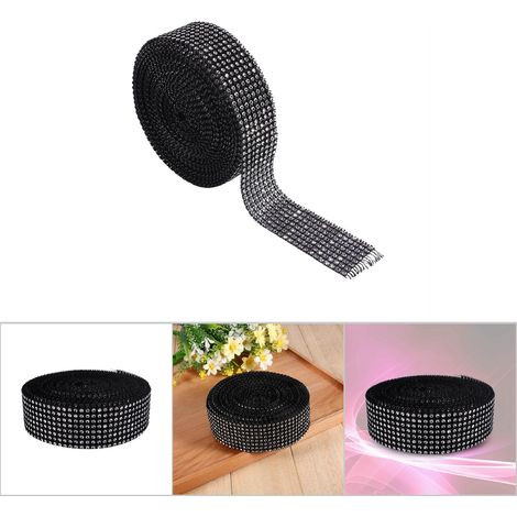 8-reihiges Diamant-Netzband, Kristall-Strassband, funkelnd, 10 Yards, Schwarz (1/5)