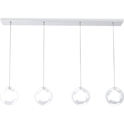 Sospensione Rett Contemp Willow Metallo Cromo Vetro Bianco Satitano 4 Luci G9 (1/4)