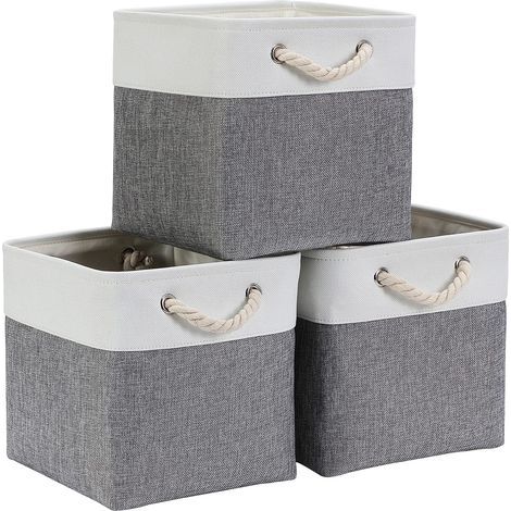 Cube de Rangement Tissu 33x33x33cm, Panier Cube de Rangement, Boite rangement (Gris Blanc, 3 Paquet) (1/5)