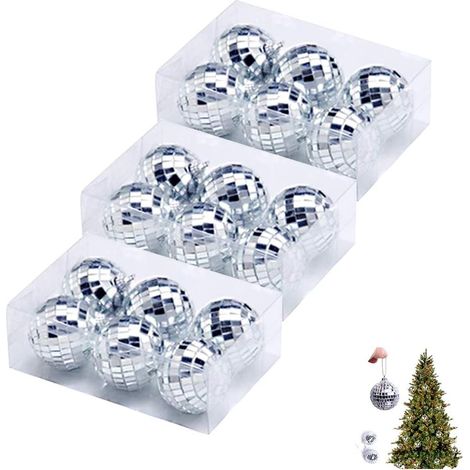 Juego de 18 adornos navideños, espejo plateado, 5 cm de diámetro, cordón para colgar, decoración de interiores. (1/5)