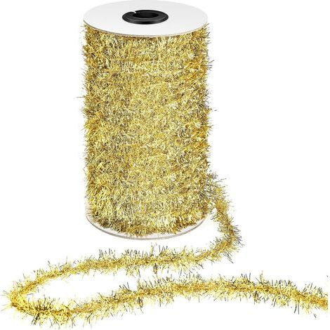 25 m glänzender Weihnachtskranz, Weihnachtsbaumkranz, Weihnachtsschmuckkranz, dünnes glänzendes Weihnachtsbaumband (Gold) (1/5)