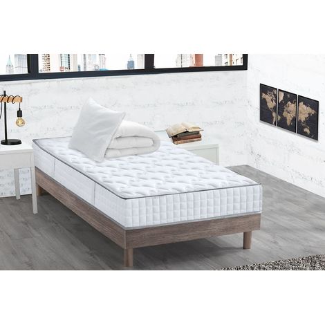 Colchón de espuma viscoelástica de 90x190x15 cm + 1 edredón de 140x200 cm + 1 almohada de 60x60 cm (Todo en un solo paquete)