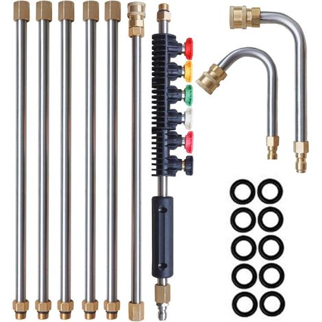 7 Lances extension, 4000 PSI, 6 Buses, Acier inoxydable, Raccord 1/4", Toiture Gouttière (1/5)