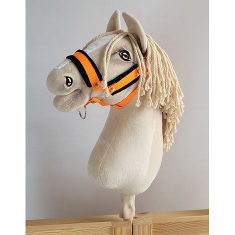 Cavezza regolabile per cavalli Hobby Horse A3 arancione neon con pelliccia nera (1/2)