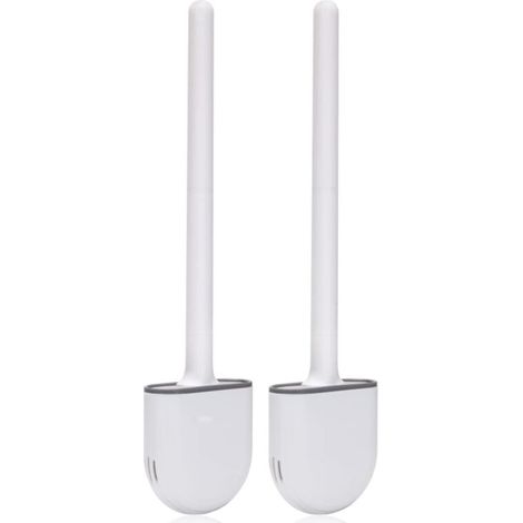 Brosse Toilette Silicone,(2 pièces) Brosse Toilettes WC,Brosse WC Silicone et SupportsAvec des Poils Doux et Une Poignée Antidérapante Brosse Toilette Silicone Nettoyage Rapides Brosse WC Suspe (1/4)