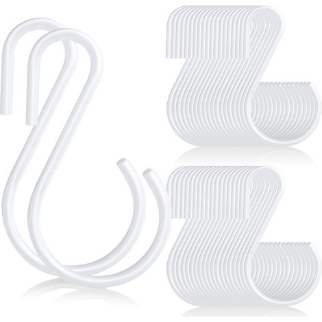 Lot de 60 crochets S en métal blanc, crochets robustes pour cuisine, vêtements et jardin (1/4)