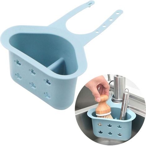 Kitchen Drain Sponge Holder - Adjustable Silicone Hanging Basket for Storing Sponges and Spatulas for Kitchen and Bathroom Sink (Haze Blue) MUMU (1/4)