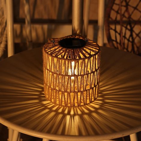 Lanterne solaire d'extérieur, lustre bohème en rotin de bambou fait main, étanchéité IP65, lumière blanche chaude 3000 K, pour jardin, allée, terrasse (1/5)