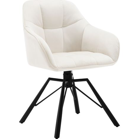 Woltu – Chaise pivotante 360° en velours crème – Fauteuil scandinave avec accoudoirs – Pieds en métal – Capacité 120 kg (1/5)