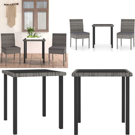 Juego de comedor para jardín 3 piezas ratán sintético gris - Mesa de jardín - Sillas de jardín