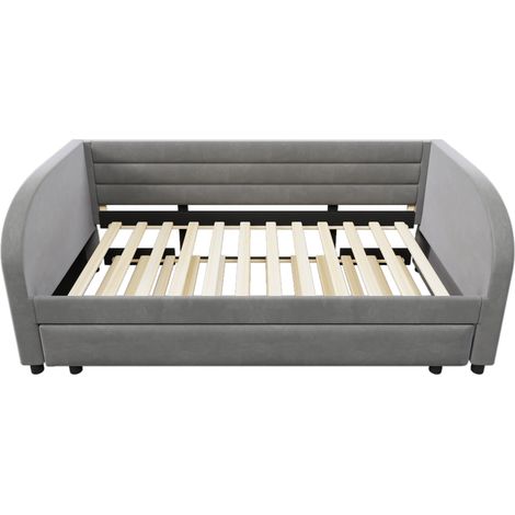 Letto imbottito 90 x 200 cm con letto estraibile e illuminazione LED grigio (1/5)