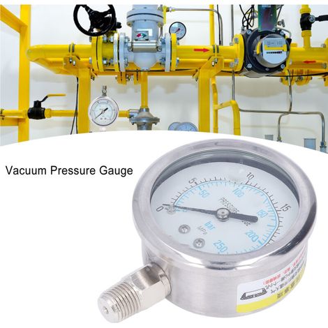 Vacuum gauge with transparent dial, stainless steel case for household and industrial use, 1/4 inch NPT, 0-25 MPa (1/5)