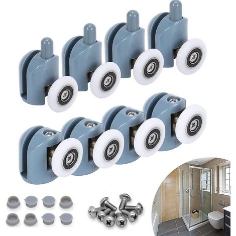 Lot de 8 roulettes pour porte de douche Bbc, roulettes de douche, roulettes pour armoire de salle de bain, 23 mm, gris, 23 mm/0,9 pouce (1/5)