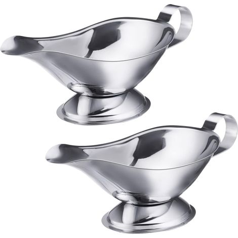 Lot de 2 bols à sauciène/saucière, bec anti goutte, volume de remplissage : 120 ml, acier inoxydable argenté