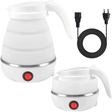 Foldable Silicone Electric Travel Kettle, Portable Kettle, Mini Travel Kettle with Stainless Steel Base (White) (1/4)