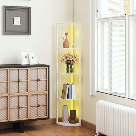 Lampada da terra LED RGB con scaffale a 5 ripiani, dimmerabile e telecomando, bianca OKMYHOME (1/5)
