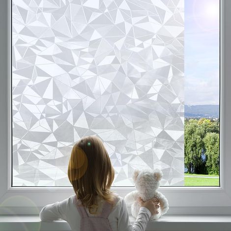 Fensterblume mit mattiertem Glas in Rautenform 45x200cm, selbstklebende transparente Spiegelfolie, statisch haftend für dekorative Glastüren in Wohnzimmern und Büros (1/5)