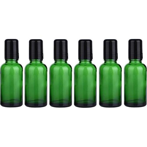 Lot de 6 fons vides en verre vert de 30 ml avec bille en métal et bouchon noir pour aromathérapie, parfums, baumes à lèvres (1/5)