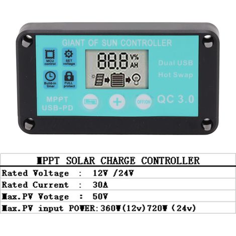 Solar-Laderegler mit zwei USB-Schnellausgängen (30 A) für den Heim- und Industrieeinsatz (1/5)