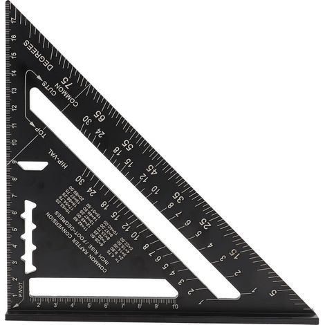 7" Rapporteur d'angle de triangle, couleur noire, Équerre Triangle Règle d'Angle Rapporteur en alliage d'aluminium (Métrique) (1/5)
