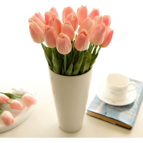 Bouquet de 12 Tulipes artificielles au Toucher réaliste,décoration Parfaite pour Mariage,fête,Maison,Jardin,Bureau (blanc laiteux)