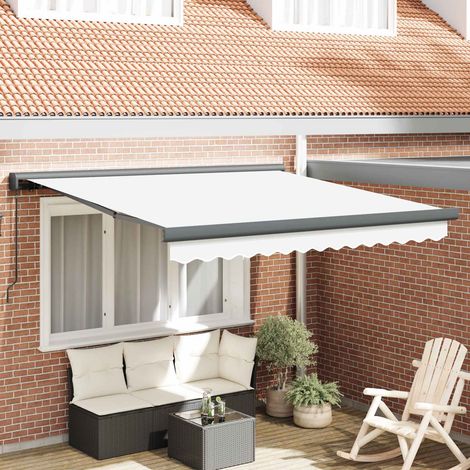 Einziehbare Markise Weiß 350 x 250 cm Stoff und Metall