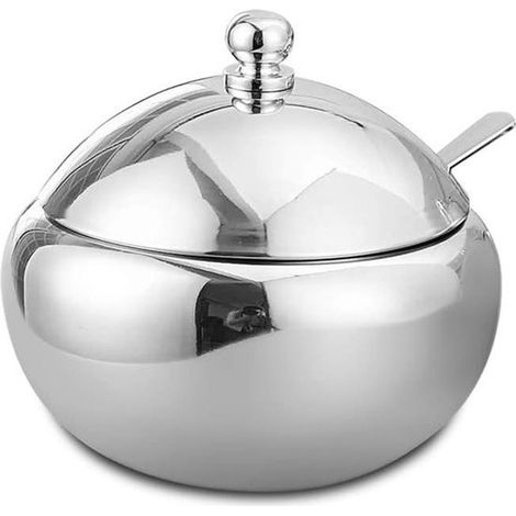 Azucarero de acero inoxidable, para especias, con tapa y cuchara para sal, azúcar, café, té, hierbas, etc. (1/5)