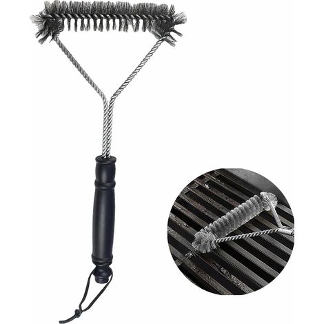 Brosses de Nettoyage pour Barbecue Acier Inoxydable, Lanière et Long Manche, Argent/Noir (1/5)