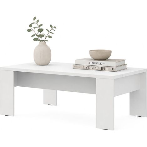 Bertona Couchtisch, Holzlatten-Optik, rechteckig, weiße Platte, 120x67x43h cm Weiß