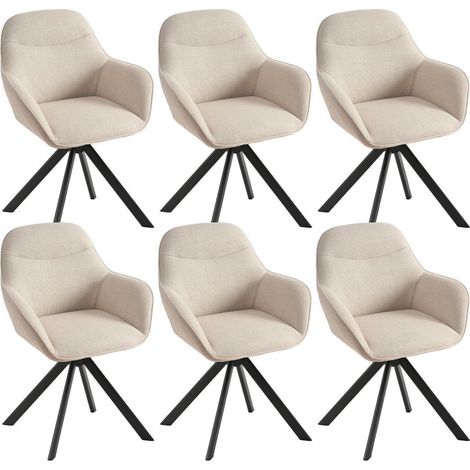 Esszimmerstühle 6er Set drehbar mit Armlehne, beige Leinen, 360° drehbar (1/5)
