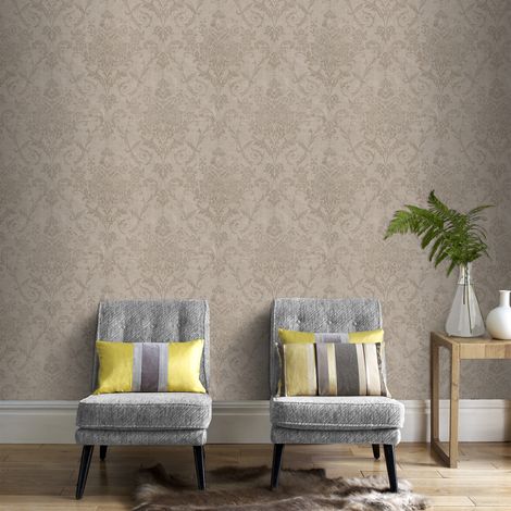Papier peint intissé Versailles 10m x 52cm – Motif ornemental taupe – Résistant à la lumière – Application directe sur mur – Superfresco Easy (1/5)