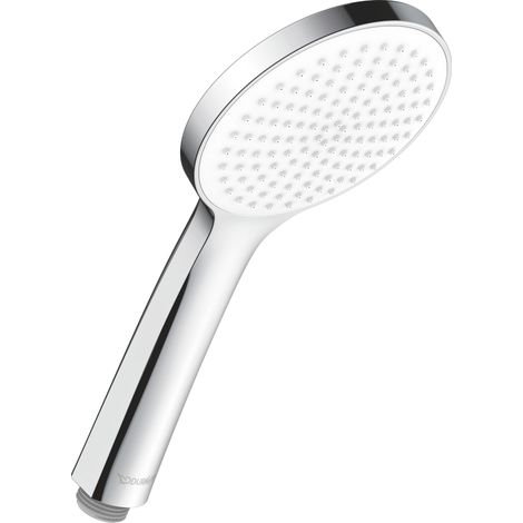 Duschkopf Duravit Universal, mit Strahlart Rain, rund (Ø 110 mm) mit reinigungsfreundlichen Silikonnoppen, Chrom/Weiß (1/4)