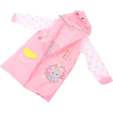Regencape, rosa, Größe L, aus PU, einteilig, wasserdicht, mit reflektierenden Streifen und Knöpfen, inklusive Rucksackfach, Regenmantel für Kinder (1/5)