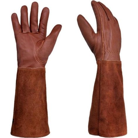 Guantes de jardinería antipinchazos - Guantes de trabajo para podar - Protección durante la poda - Palma reforzada - Talla L - Café (1/5)