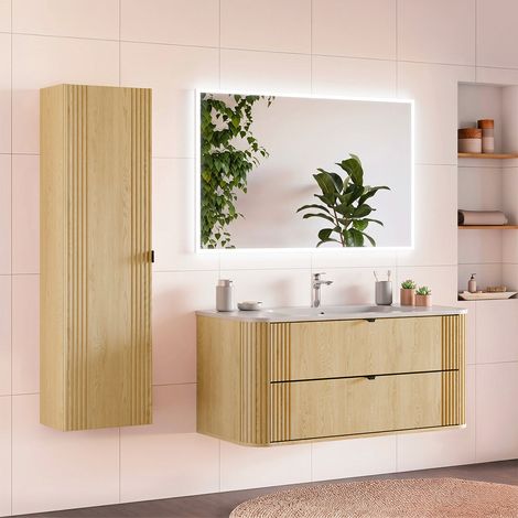 Set di mobili da bagno con lavabo Mila rovere chiaro 120cm (1/5)