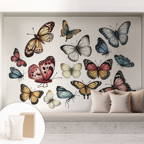 Papier peint intissé mural classique avec imprimé motifs décoratifs design élégant non‑tissé Papillons paradisiaques 208x146 cm (1/5)