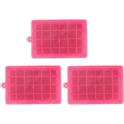 Bac à glaçons silicone 24 cases avec couvercle amovible, facile à démouler - Lot de 3 pour cocktails et whisky (rose rouge) (1/5)