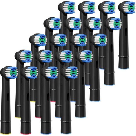 Lot de 20 têtes de rechange noires compatibles avec 500/1000/1500/3000/3757/5000/7000/7500/8000 pour têtes de brosse à dents électrique Pro (1/5)