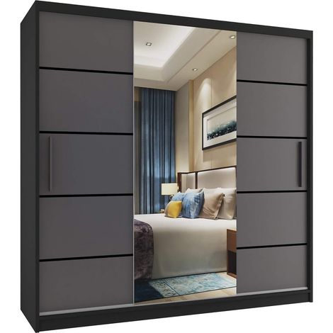Schiebeschrank Belini 200 cm Mit Schubladen mit Spiegel grau anthrazit graphit Hersteller (1/4)