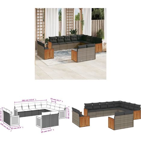 Salon de jardin avec coussins 12 pcs gris résine tressée - Ensemble Salon De Jardin - Meuble Extérieur - Résine Tressée - Rotin Synthétique - Mobilier De Jardin - Home & Living (1/3)