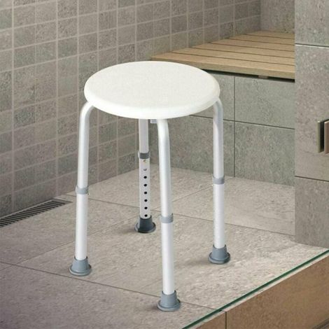 Tabouret de Douche Rond à Hauteur Réglable - Couleur Blanc. (1/4)