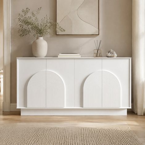 Credenza bianca a 4 ante 160 x 38 x 80 cm in MDF con finitura opaca HAVRYA (1/5)