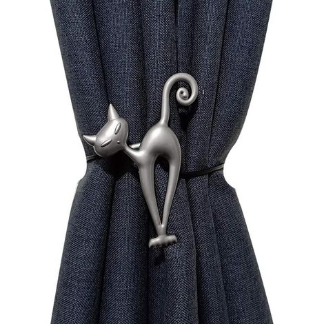 Attache Rideau Magnetique Chat - 40 cm - Pour Rideaux Légers - Salle De Bain Cuisine Bureau - Lot De 2