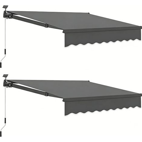2er-Set  outsunny Klemmmarkise mit Handkurbel Solar-Lichte Gelenkarmmarkise Markise Sonnenschutz UV 50+, Balkonmarkise inkl. Wandhalterung Sonnenmarkise 300 cm breit für Terrasse Balkon Veranda, Grau