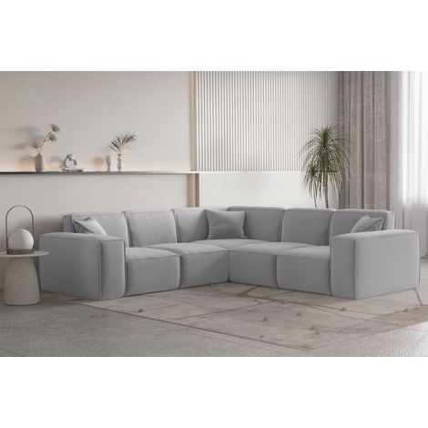 Ecksofa Designersofa CELES PREMIUM Stoff Opera Velvet Hellgrau Seite Universal (1/2)