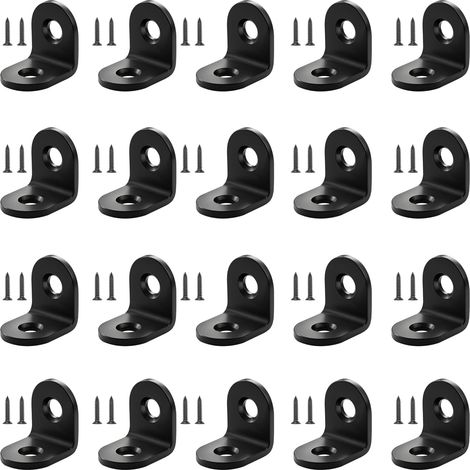 Bracket of Fastening 20x20mm Angle Right Support in shape of L Metalliques Equerres with Screw Renforts angle for the Fastening and the Repair of Furniture 20 Pieces, Black (1/5)