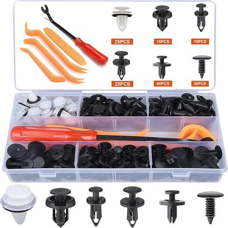 155 Pièces Clips de Fixation Voiture, 6 Types Différents de Rivets Plastique pour Pare-Chocs, Garniture de Porte et Autocarénage (1/5)