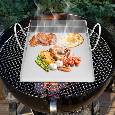 Stainless Steel Grill Plate, Universal Griddle Plancha, Rectangle Teppanyaki with Removable Handles, Grills Suitable for Outdoor Barbecues, Camping, Family Dinners 40x30x4cm (1/5)