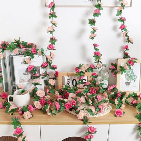 Lot de 9 Guirlande, Fleurs en soie, Feuilles vertes, Décoration mariage fête intérieur extérieur (1/5)