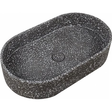 Lavabo da appoggio ovale con finitura terrazzo nero  KTERL-600N kamalu